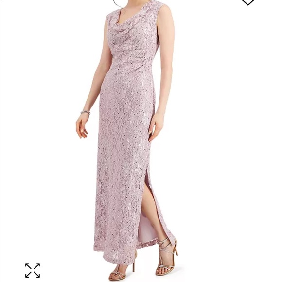 Sequined Lace Cowl-Neck Gown - Picture 5 of 5